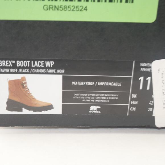 NEW SOREL Brex Lace Up Boot Women's 11 Tawny Brown Black Leather Rain Boot - Picture 13 of 13